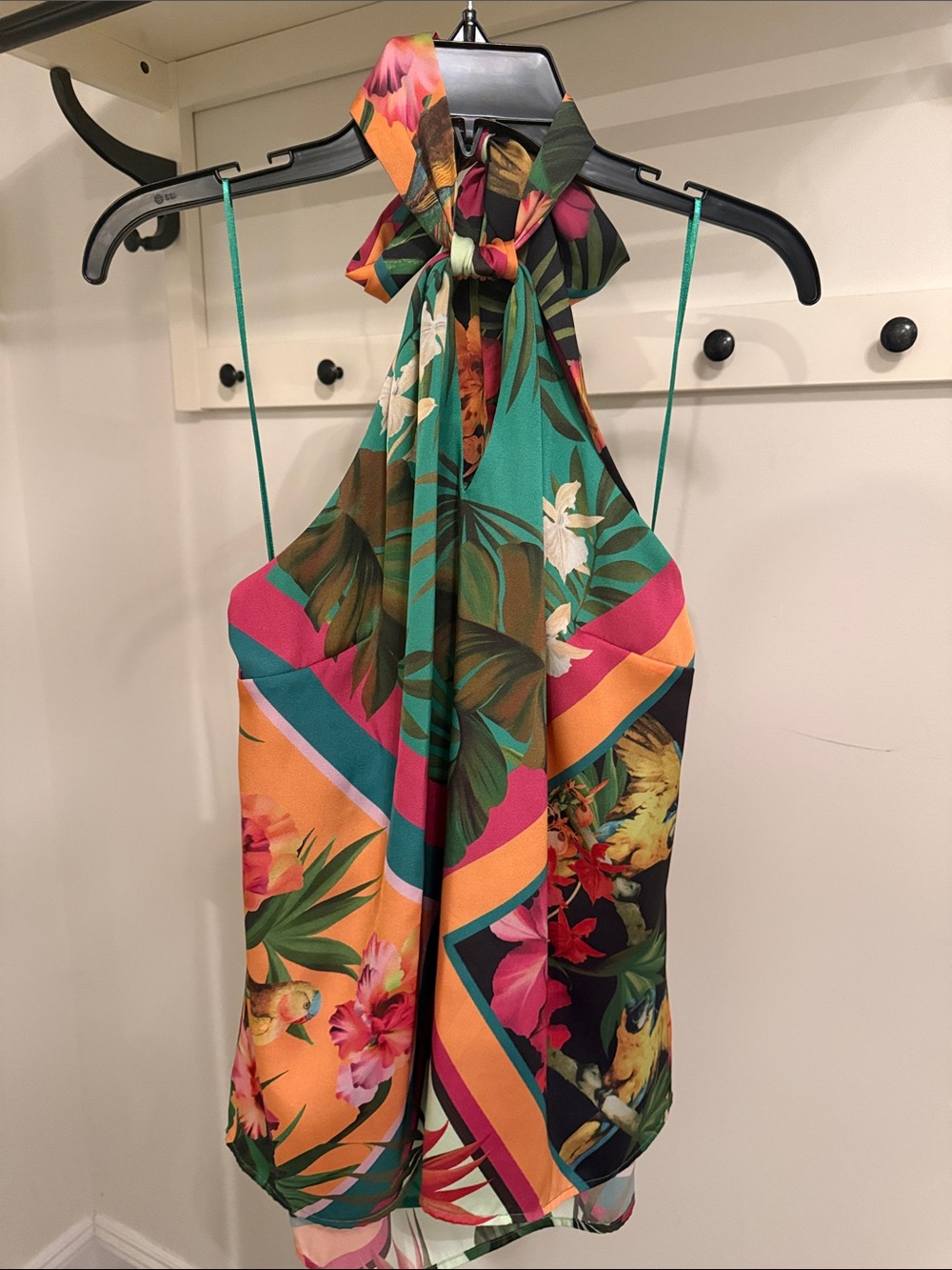 INC International Concepts Tropical Halter Top in Teal, Pink, Orange, Black